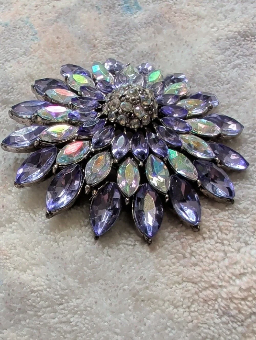 Vintage Purple Crystal Floral Brooch Pin - Premium Costume Jewelry 2